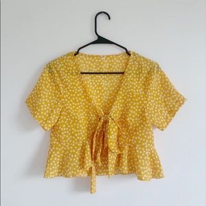 Yellow dainty tie front cropped top